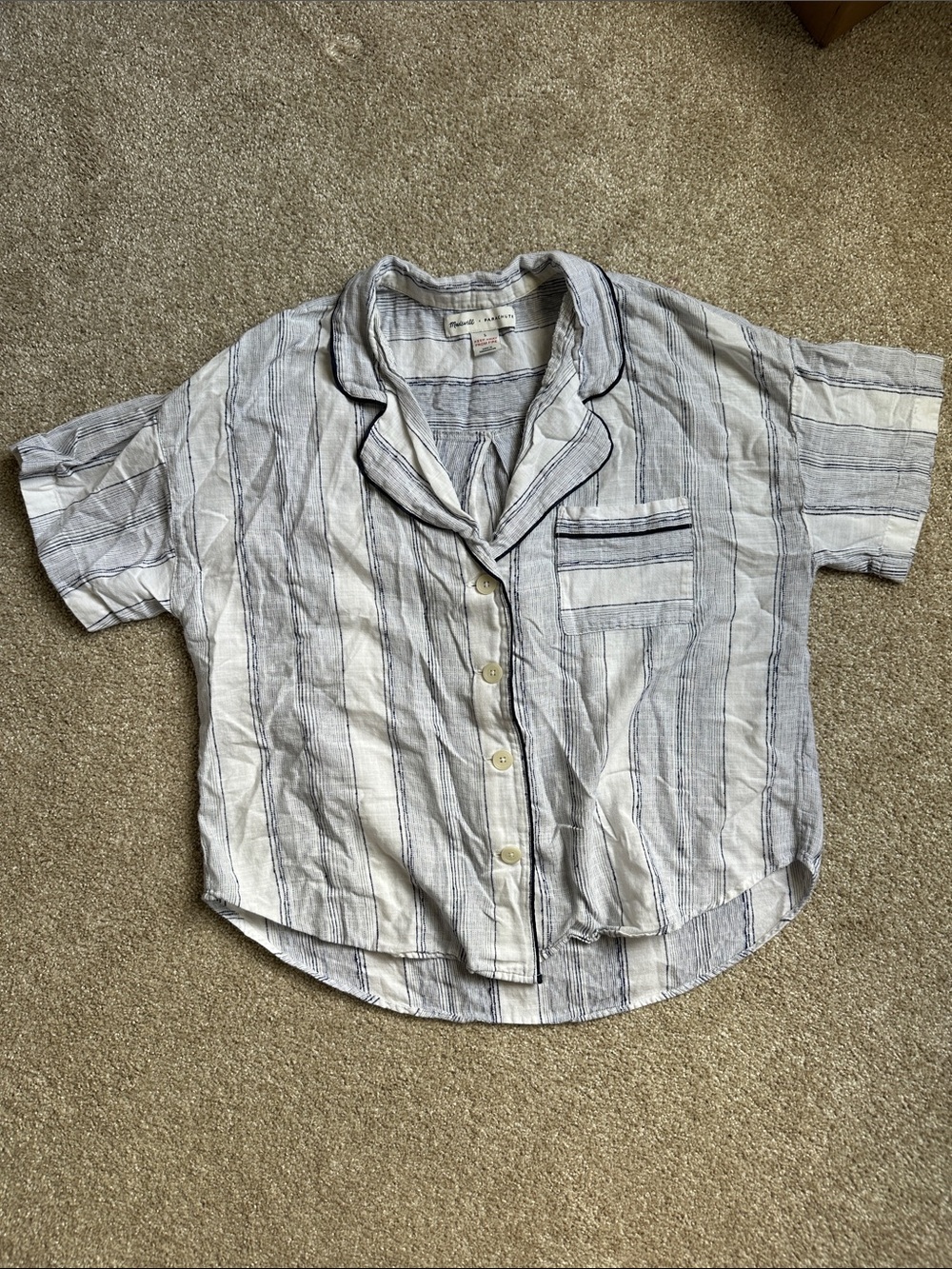 Madewell White and Navy Striped Top
